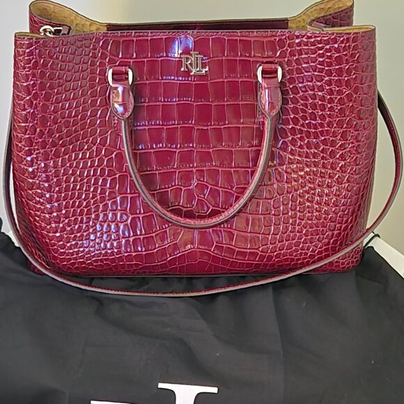 Lauren Ralph Lauren Handbags - Lauren Ralph Lauren Marcy Large Croc-Embossed Leather Satchel